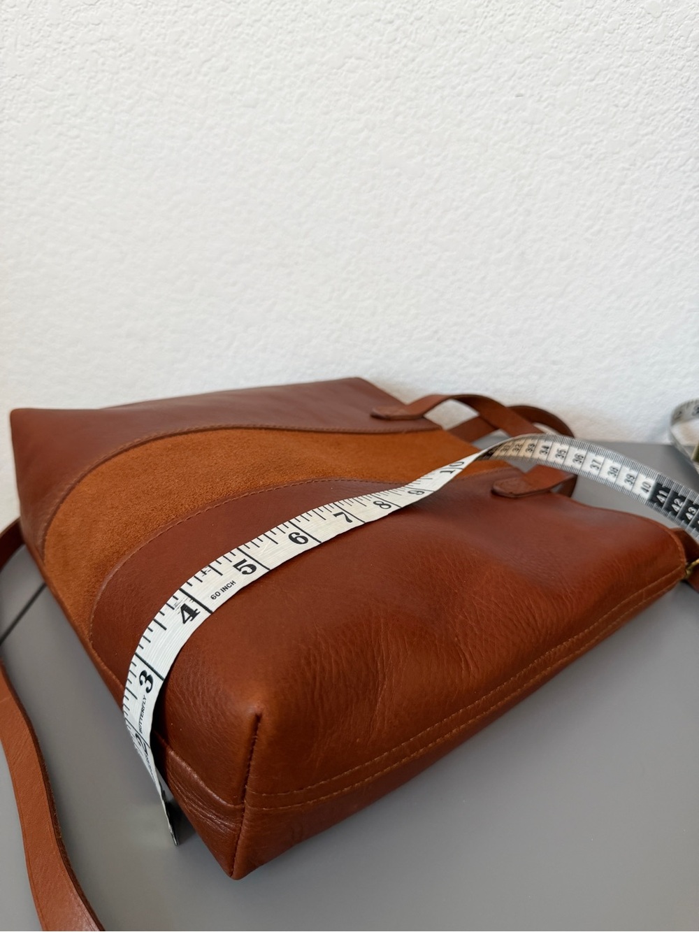 Madewell Transport Leather Crossbody Small Tote with Suede Vertical Stripe - Picture 5 of 9